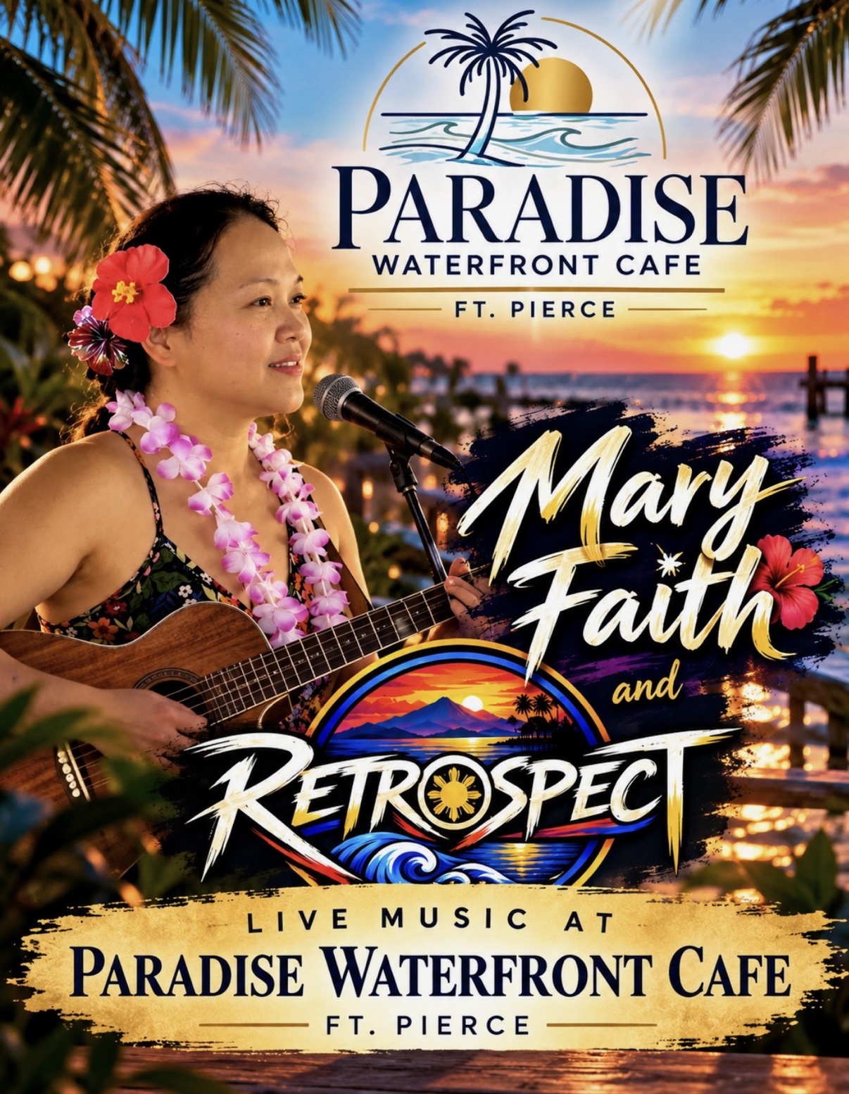 Poster for Mary Faith and Retrospect live at Paradise Waterfront Cafe, Ft. Pierce